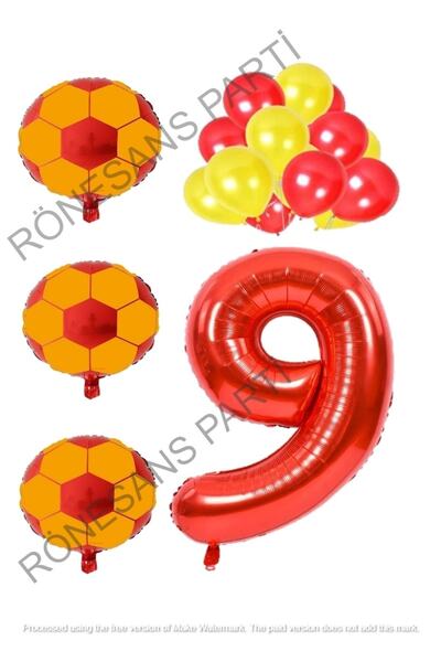 Generic Brand Yellow Red Football Ball Foil And Latex Balloon Number Set Age 9