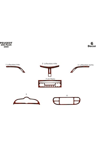 meriç cockpit design ميريتش ®   بيجو 206 بلس تراك أمامي مطلي ماهوجني 6 قطع 20...