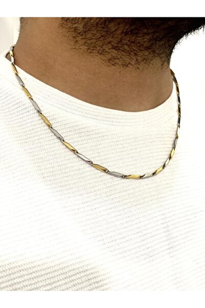 staınless steel Erkek Çizgili Çelik Zincir Kolye 55cm