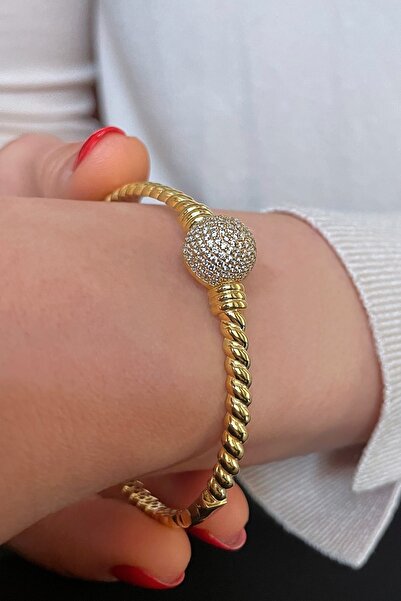 Argentum Concept 18k Altın Kaplamalı 925 Ayar Gümüş Zirkon Taşlı Burgu Kelepç...