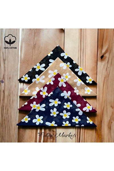 Fular Marketi 100٪ قطن 4 قطع ديزي نمط باندانا أسود حليبي بورجوندي أزرق داكن