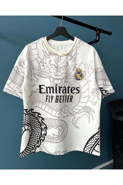 Black Sokak Emirates Fly Better Men's Oversize T-Shirt - Off White, Crew Neck