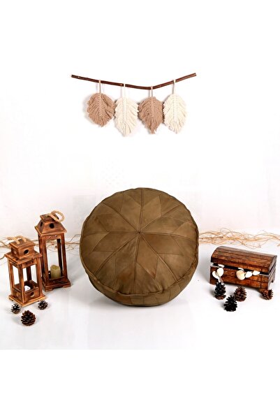 Ottoman Pouffe Art Deco El Yapımı Hakiki Nubuk Deri Orijinal Bohem Ottoman Pu...