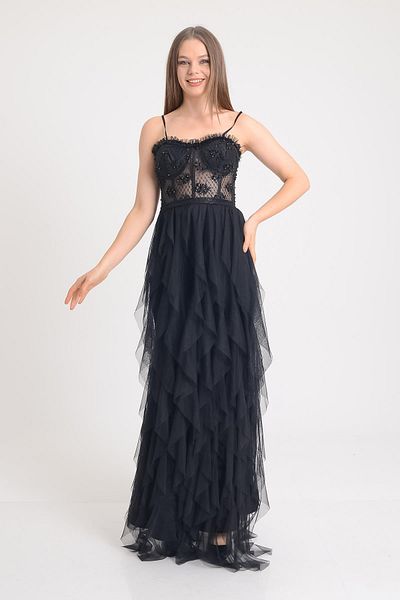 SpringStore Rochie de seară fără bretele neagră cu croială asimetrică