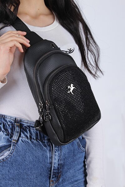 By Hakan Geantă Nas -1070 Stoned Geantă de umăr pentru femei, negru-negru