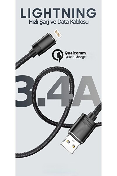 Ocado Siyah Örgü Usb- Lightning Iphone Şarj Aleti Cihazı Kablosu Şarj Kablo