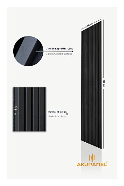 Akupanel Plus 60x245 Cm Mat Siyah Renk Akustik Ahşap Duvar Paneli