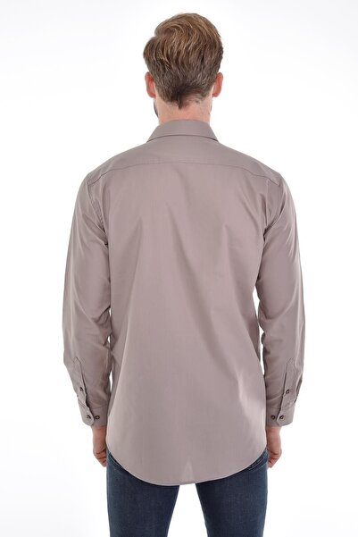 Çizgi Triko Ανδρικό μακρυμάνικο πουκάμισο με κλασικό γιακά με τσέπες μονόχρωμο βιζόν