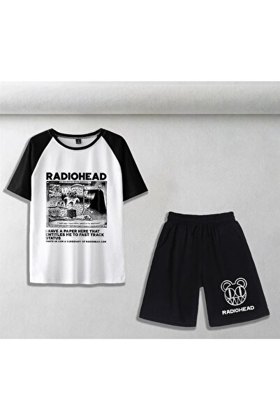 Touz Set dublu tricou și pantaloni scurți alb oversize unisex cu imprimeu Rad...