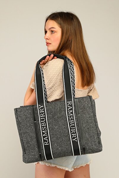 Ramsburry Geantă de plajă și geantă de mână pentru femei, din pânză neagră, d...