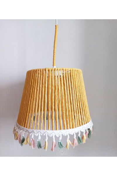C&A&B KUZEY AVİZE Yellow Macrame Rope Wrapped Colorful Fringed Pendant Lamp Chandelier