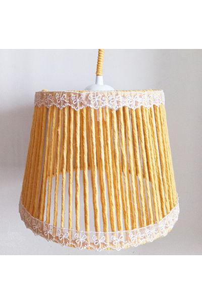 C&A&B KUZEY AVİZE Yellow Macrame Rope Wrapped Lace Strip Pendant Lamp Chandelier