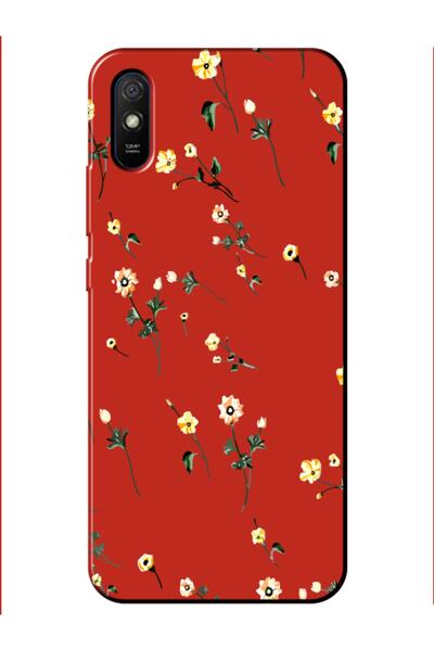 frondcase Redmi 9a Çiçekli Kırmızı Telefon Kılıfı