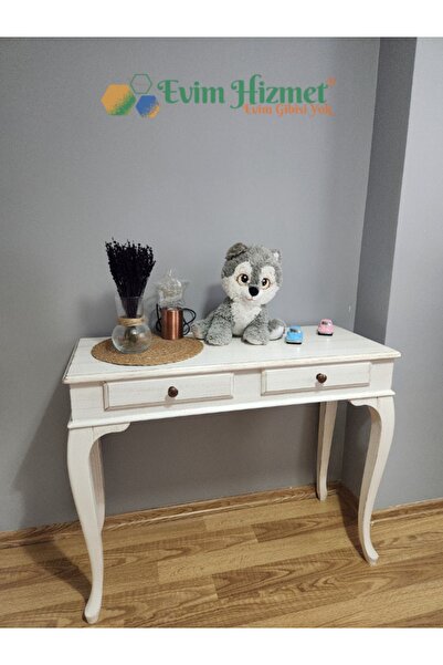 Evim Hizmet 120 Cm Çekmeceli Beyaz Eskitme Dresuar Makyaj Masası