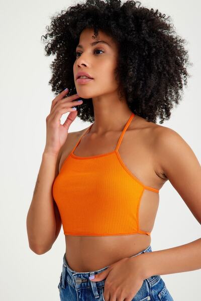 Top Step Ribbed Camisole Back Detailed Crop Body