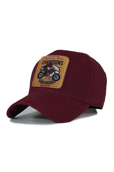Trucker Motor Yellow Model Hat - Replaceable Leather Patch - Cotton - Unisex - Claret Red