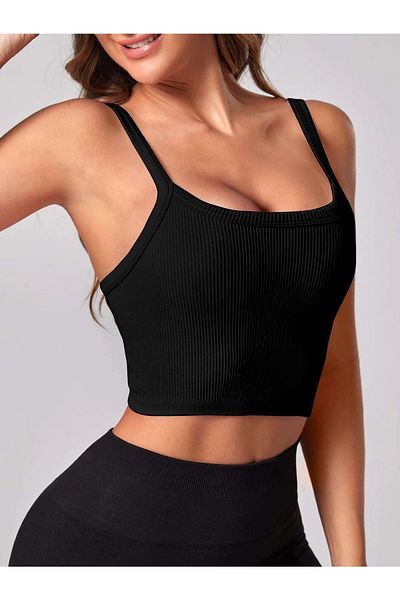 Fancy&Dancy Women's Black Camisole Fabric Strap Crop