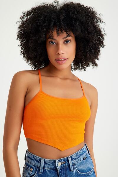 Top Step Ribbed Camisole Front Triangle Detailed Crop Body