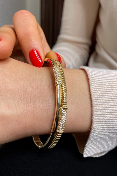 Argentum Concept 18k Altın Kaplamalı 925 Ayar Gümüş Çift Sıra Tasarım Kelepçe...