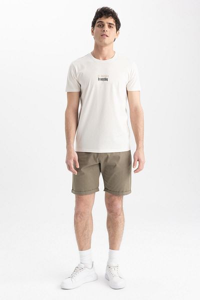 DeFacto Slim Fit Crew Neck T-shirt με στάμπα 100% βαμβάκι