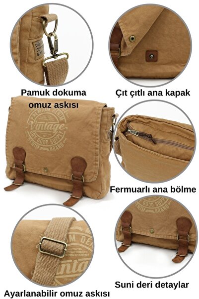 Old Cotton Cargo 8045 Camel Postman Shoulder Canvas Tablet Briefcase Laptop School Notebook Bag