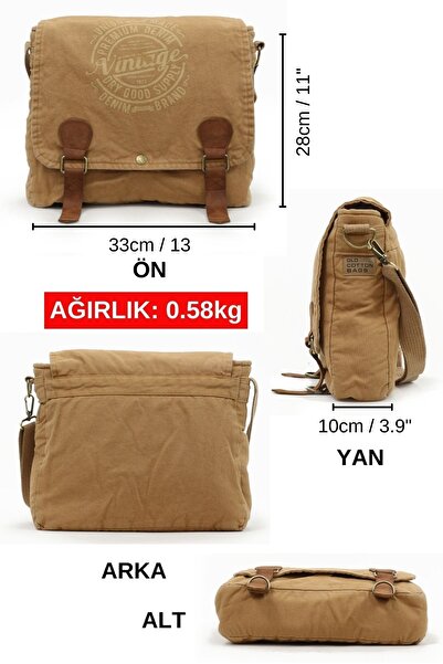 Old Cotton Τσάντα Cargo 8045 Camel Ταχυδρομικός Φακός Ώμου Από Καμβά για Ταμπλέτα Έγγραφα Laptop Σχολείου Notebook