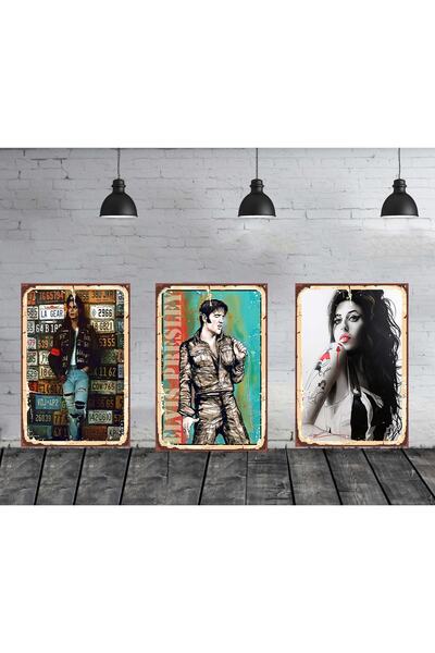 TAKIFİX Michael Jackson Elvis Presley Amy Winehouse 3 Adet 20 X30 Mdf Tablo Seti