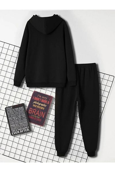 Mythologie Unisex Σετ Jogger με σχέδιο Fire - με κουκούλα, ελαστικά πόδια, συνδυασμός μεγάλου μεγέθους