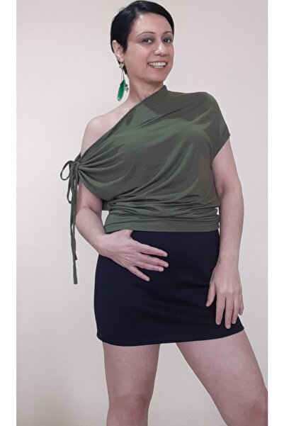 Mertcan Butik Zelena majica na jedno rame sa vezanjem