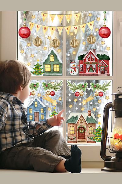 Sim Tasarım New Year's Fairytale City New Year Glass Decoration Sticker Set