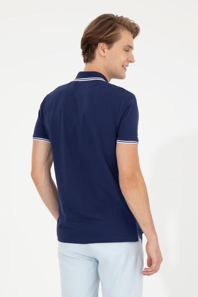U.S. Polo Assn. تي شيرت بياقة بولو أزرق كحلي للرجال 100% قطن 1350476