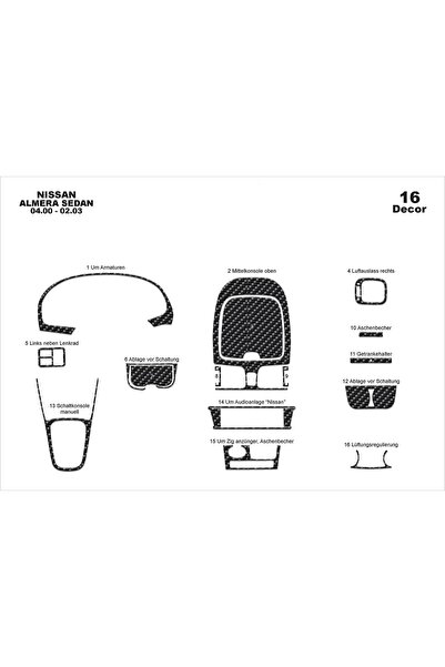 meriç cockpit design ميريتش ®   نيسان الميرا Sd توربيدو امامي كربون 16 قطعة 2...