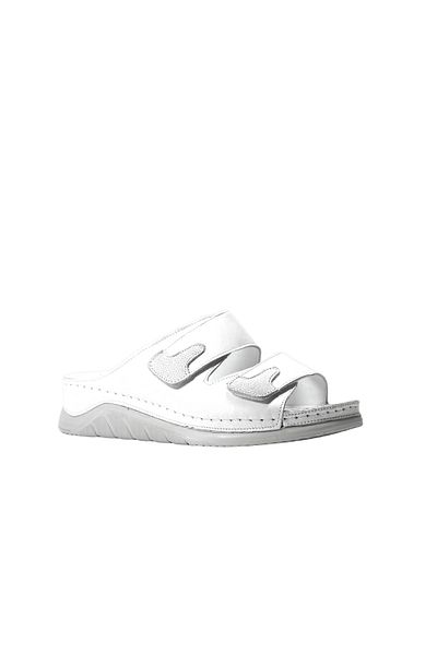 Beety 115 Papuci de damă cu talpă anatomică cu velcro alb din piele naturală