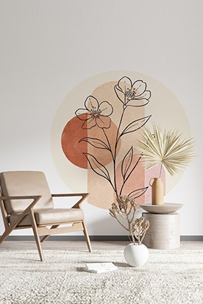 Sim Tasarım ملصق حائط مزخرف بزهور خطية دائرية بوهو - Sim639