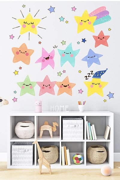 Sim Tasarım Joyful Game of Colorful Stars Children's Room Wall Sticker Set