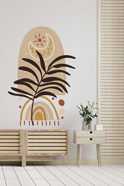 Sim Tasarım Boho 06 - Bohem Gökkuşağı Yapraklar Modern Dekoratif Duvar Sticker