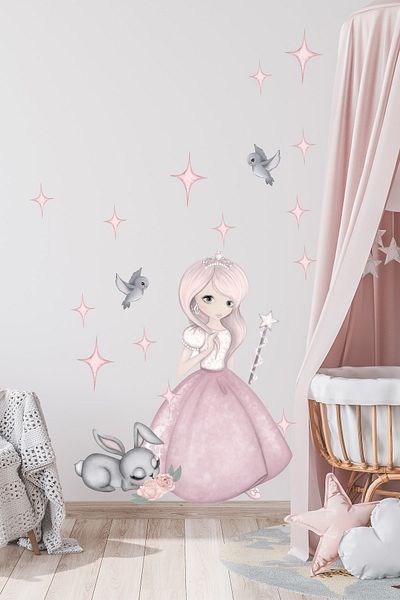 Sim Tasarım Star Princess And Sweet Bunny Children's Room Wall Sticker Set sim398