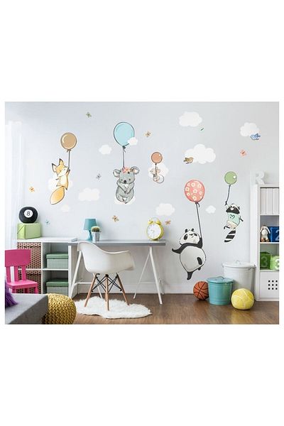 Sim Tasarım Kids Room Wall Sticker Set Animals with Balloons