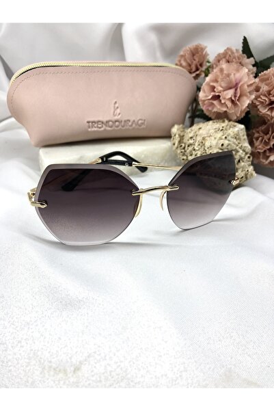 Di Caprio Rella Cat Eye Gold Detailed Light Black Women's Sunglasses
