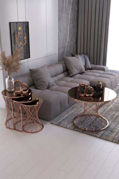 Nies Aksesuar 4 Lü Hasır Telli Ros Ayak Bronz Ayna