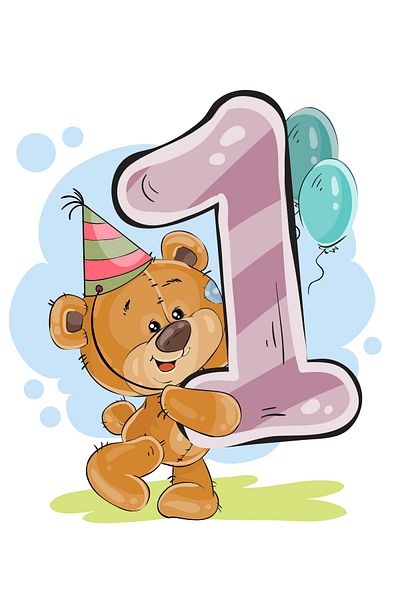 Sim Tasarım 1 Year Old Baby Bear Birthday Sticker