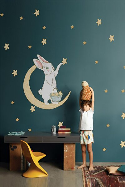 Sim Tasarım Set de autocolante de perete pentru camera copiilor cu iepure dră...