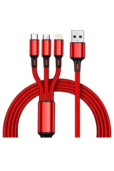 Mobilite Huawei Xiaomi Samsung Iphone Uyumlu Çoklu Şarj Aleti Cihazı Kablosu Type-c Micro Lightning 3lü Şarj