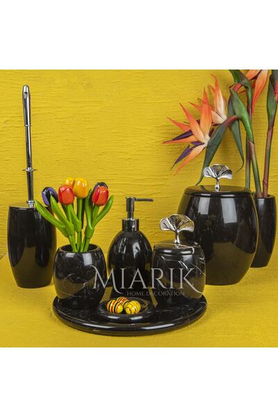 MIARIK DESIGN & DEKORASYON Dekoratif Siyah Mermer Banyo Seti Takımı 7 Li Piri...