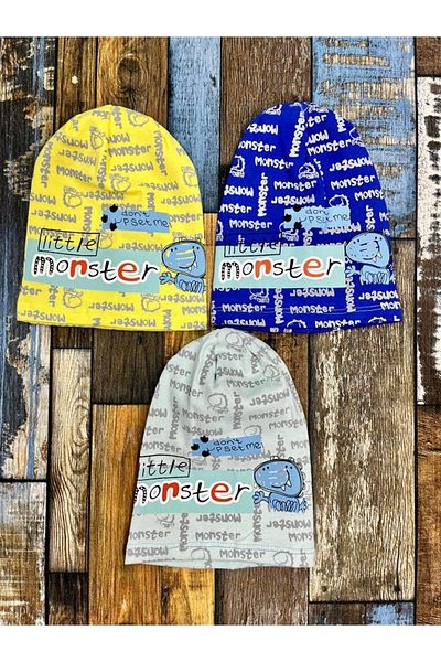 Esterella Baby Boy /monster Written/ Baby Hat-beret/combed cotton Hat 3 Pieces