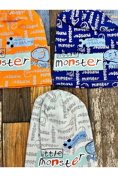 Esterella Baby Boy /monster Written/ Baby Hat-beret/combed cotton Hat 3 Pieces