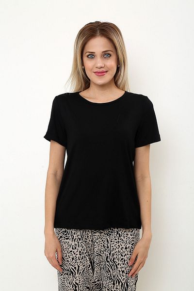 ÇAĞ MODA Set de pijamale de damă cu mânecă scurtă tricotată din viscoză cu imprimeu leopard
