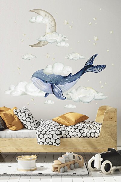 Sim Tasarım مجموعة ملصقات الحائط على شكل غيوم الحوت الأزرق