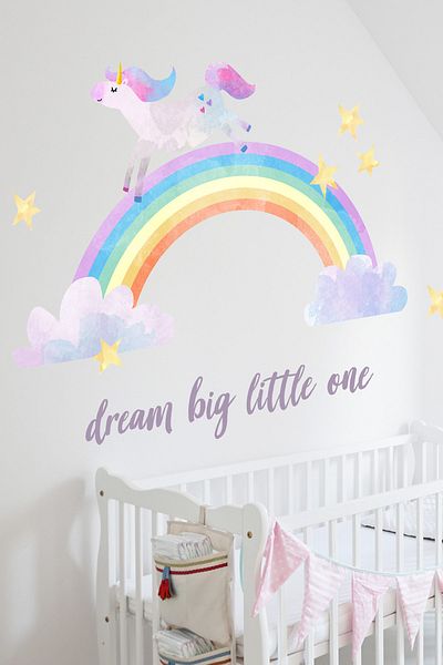 Sim Tasarım Rainbow And Unicorn Themed Wall Sticker Set