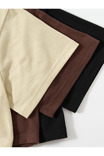 Keywest Κοριτσίστικη μπλούζα 3 τεμαχίων μαύρη καφέ μπεζ με στάμπα Crop